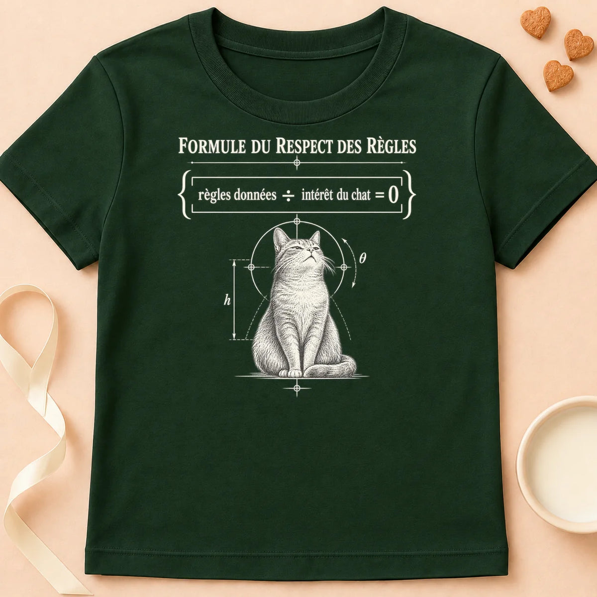 T-shirt chat Patoume – T-shirt Formule du respect – Vert sapin