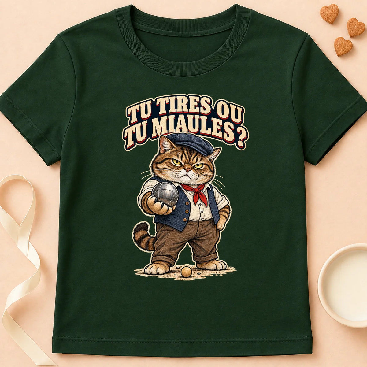 T-shirt chat Patoume – T-shirt Tu tires ou tu miaules – Vert sapin