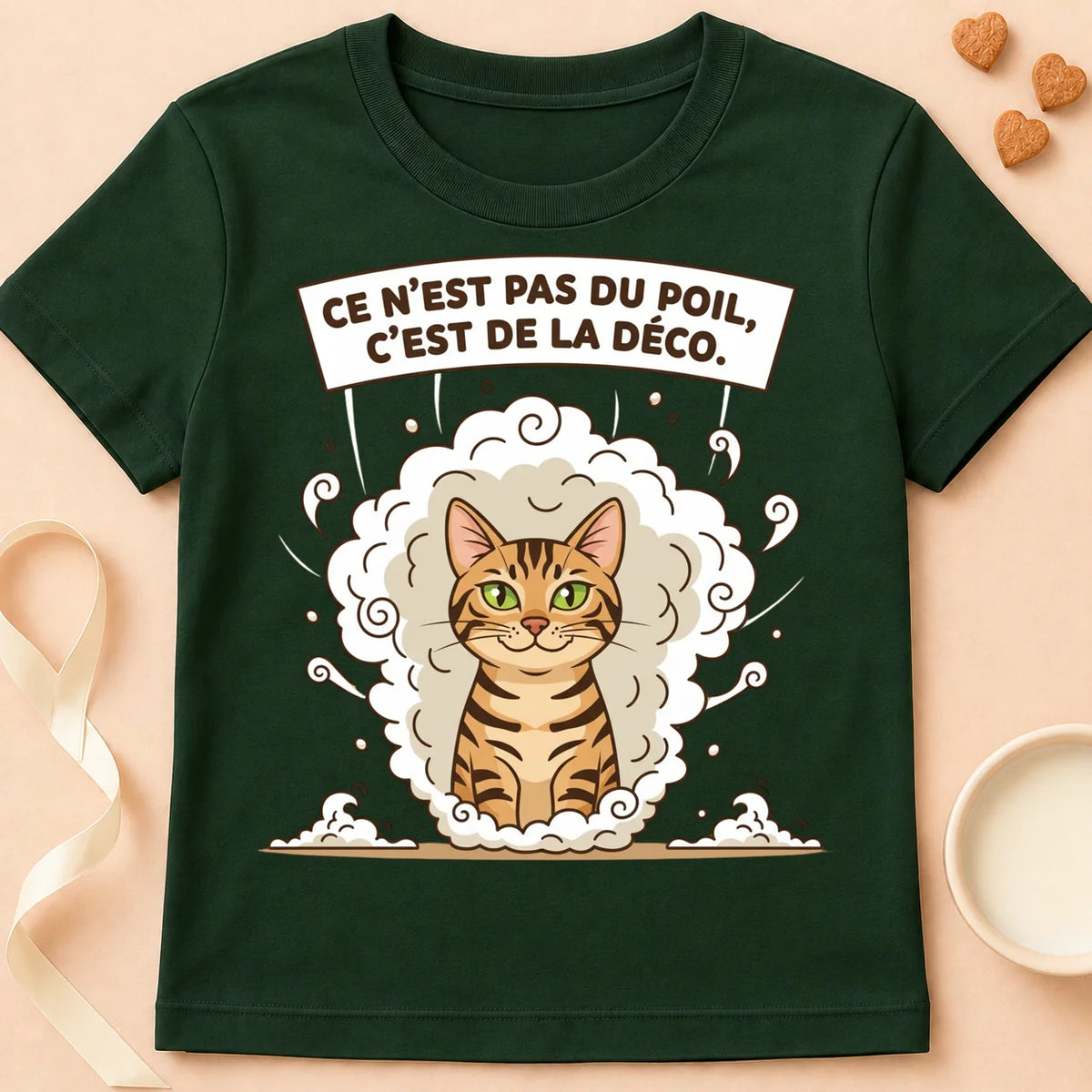 T-shirt chat Patoume – T-Shirt Déco – Vert sapin