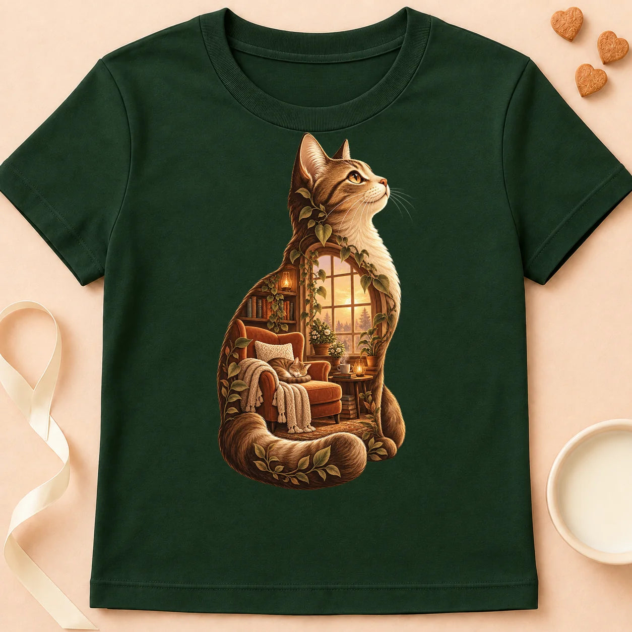 T-shirt chat Patoume – T-shirt Sérénitude – Vert sapin