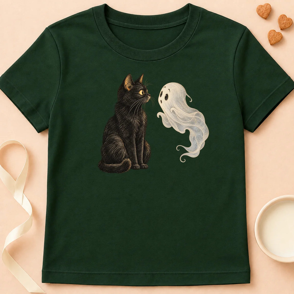 T-shirt chat Patoume – T-shirt Fantôme sous surveillance – Vert sapin
