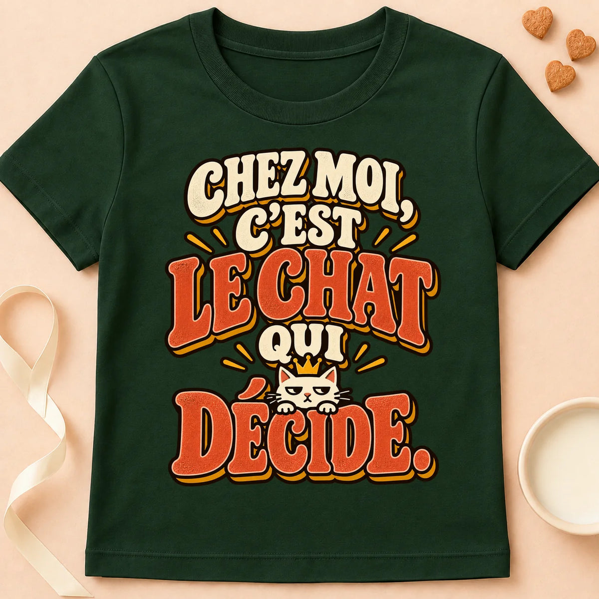 T-shirt chat Patoume – T-shirt Décisionnaire – Vert sapin