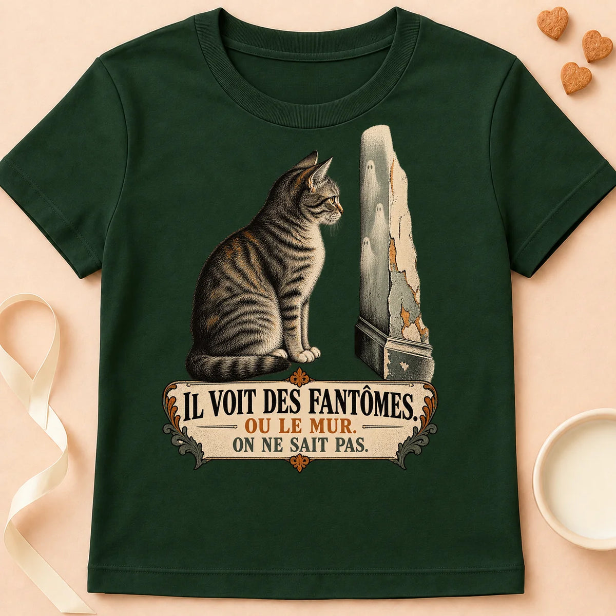 T-shirt chat Patoume – T-shirt Fantôme – Vert sapin