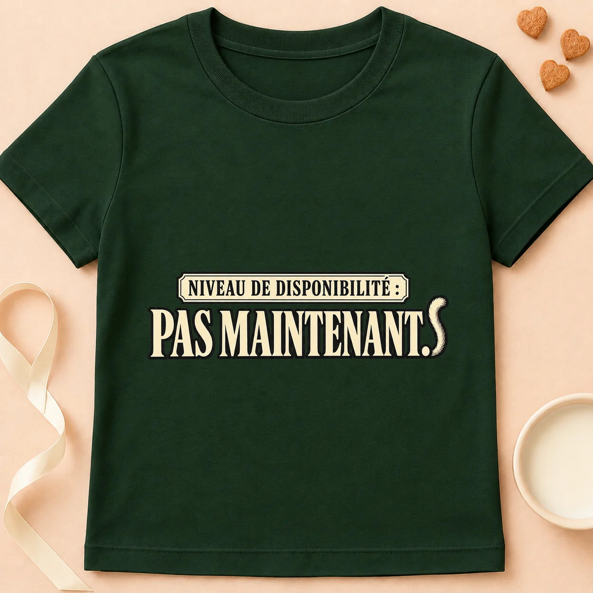 T-shirt chat Patoume – T-shirt Niveau de disponibilité – Vert sapin