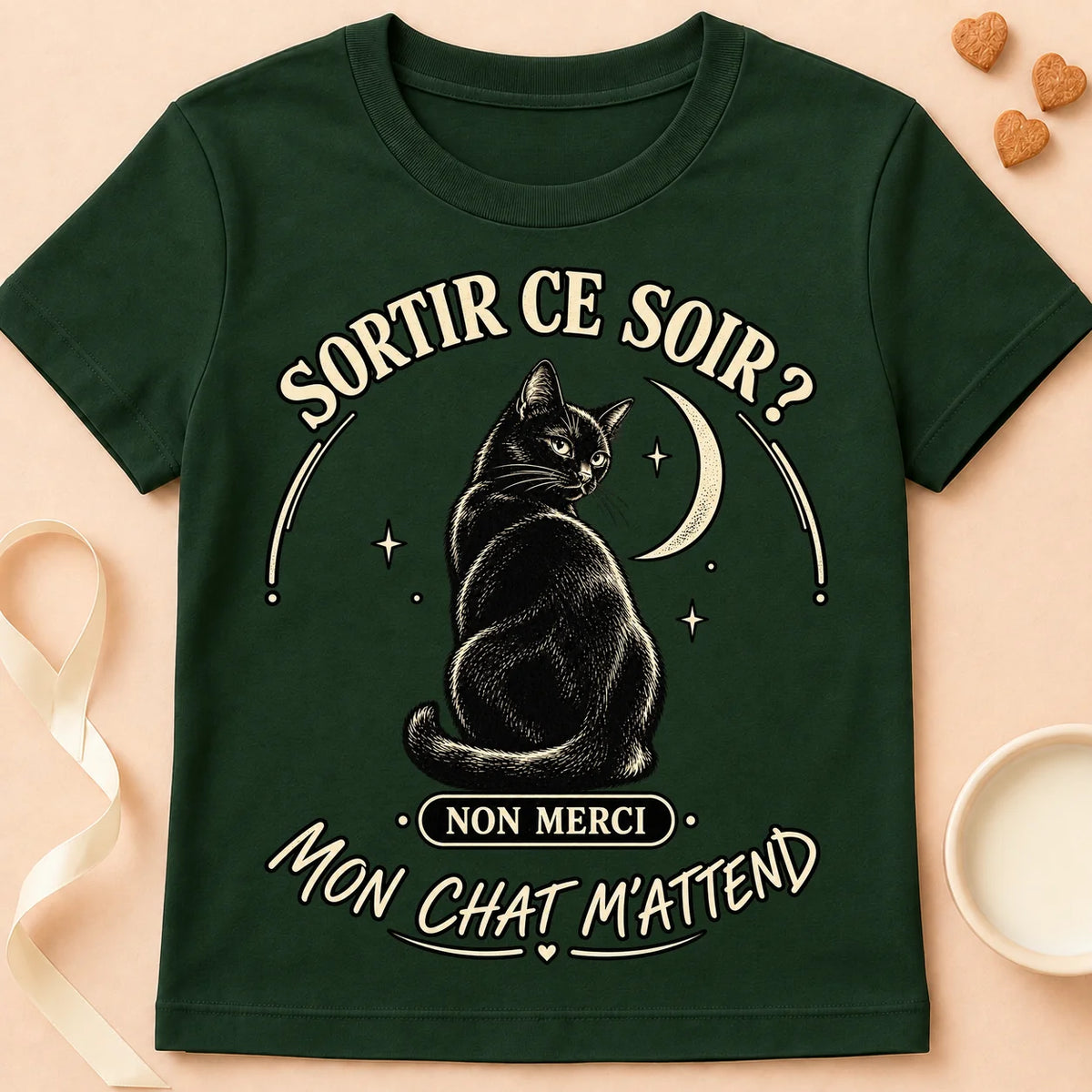 T-shirt chat Patoume – T-shirt Sortir ce soir – Vert sapin