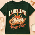 T-shirt chat Patoume – T-shirt La belle vie – Vert sapin
