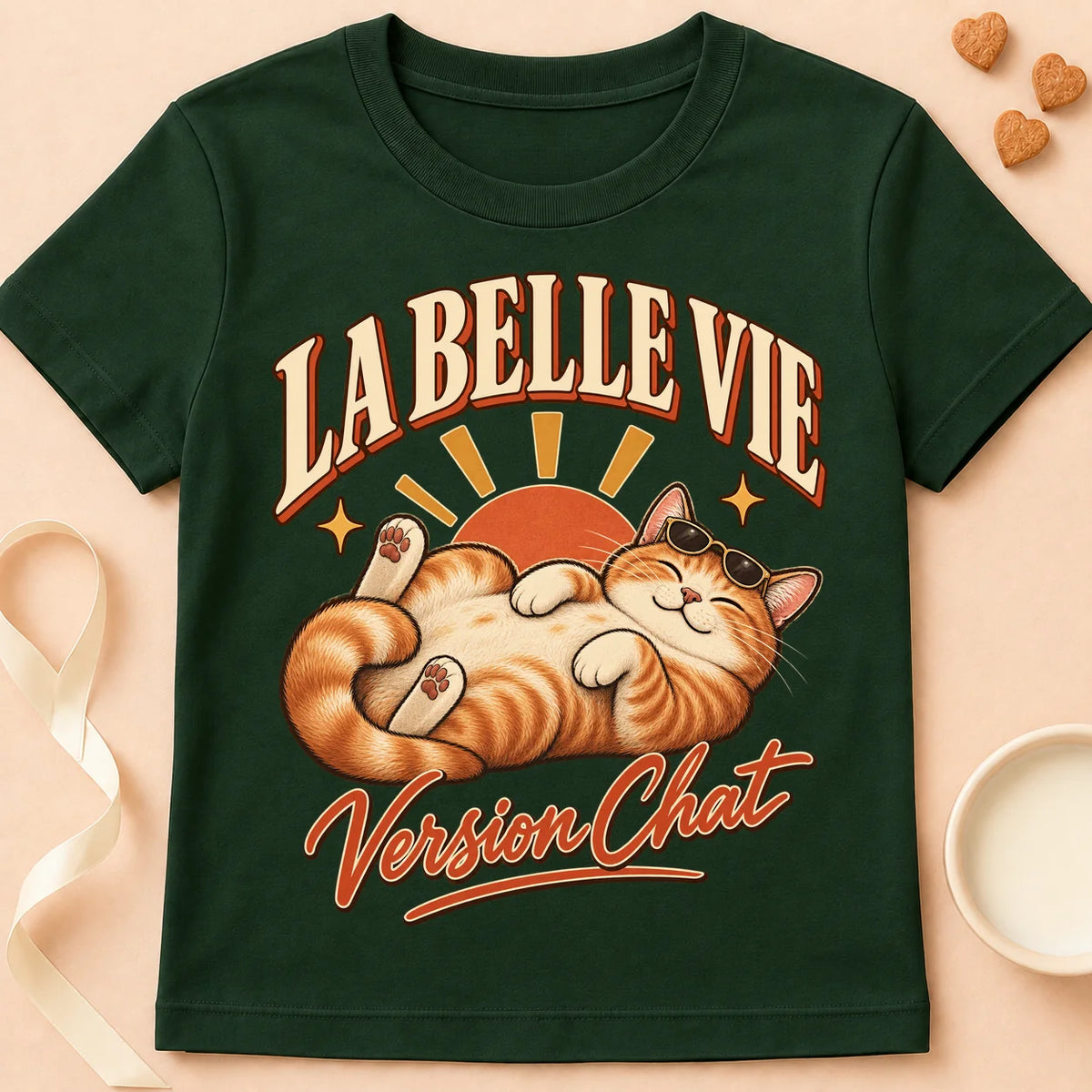 T-shirt chat Patoume – T-shirt La belle vie – Vert sapin