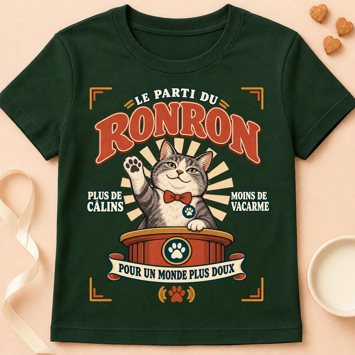 T-shirt chat Patoume – T-shirt Parti Ronron – Vert sapin