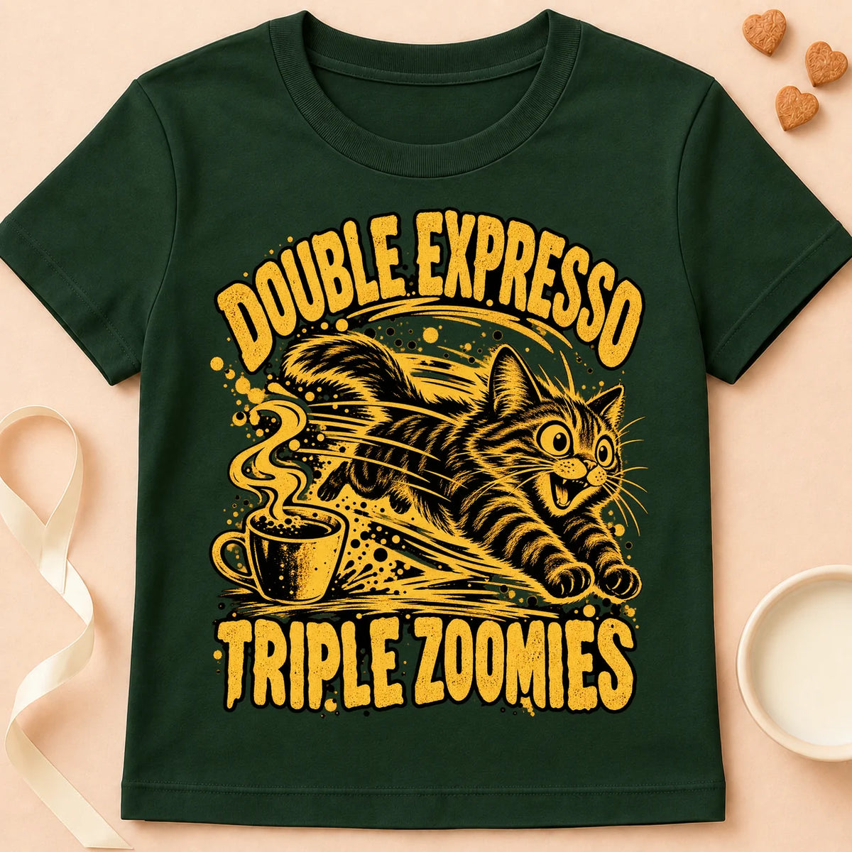 T-shirt chat Patoume – T-shirt Double expresso – Vert sapin