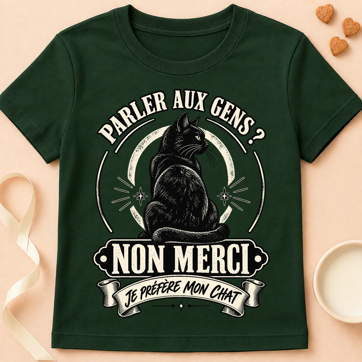 T-shirt chat Patoume – T-shirt Parler aux gens – Vert sapin