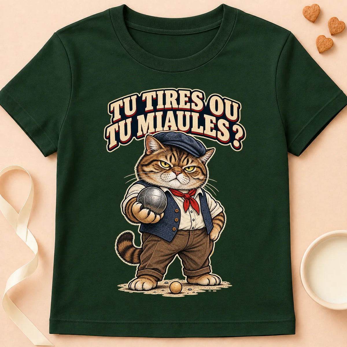 T-shirt chat Patoume – T-shirt Tu tires ou tu miaules – Vert sapin