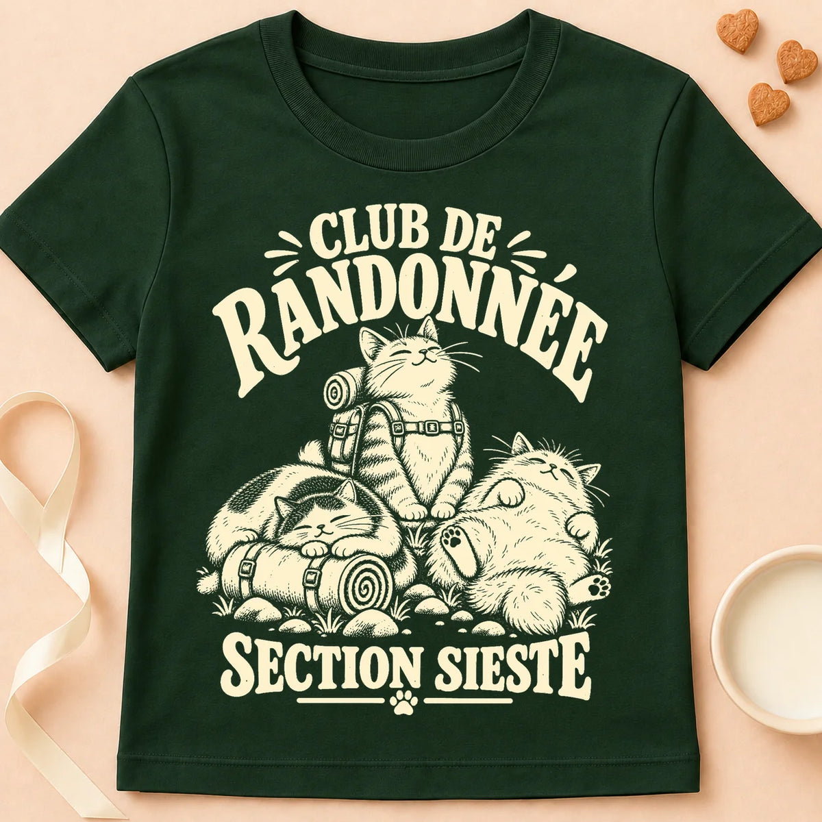 T-shirt chat Patoume – T-shirt Section sieste – Vert sapin
