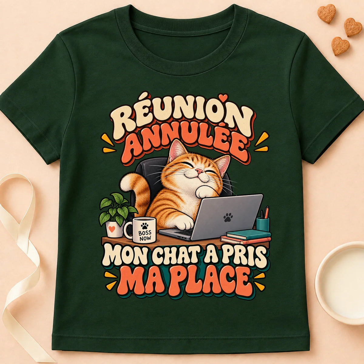T-shirt chat Patoume – T-shirt Meeting Annulée – Vert sapin
