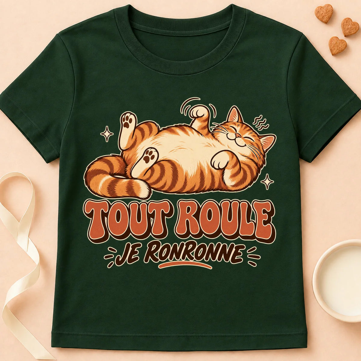T-shirt chat Patoume – T-shirt Tout roule – Vert sapin