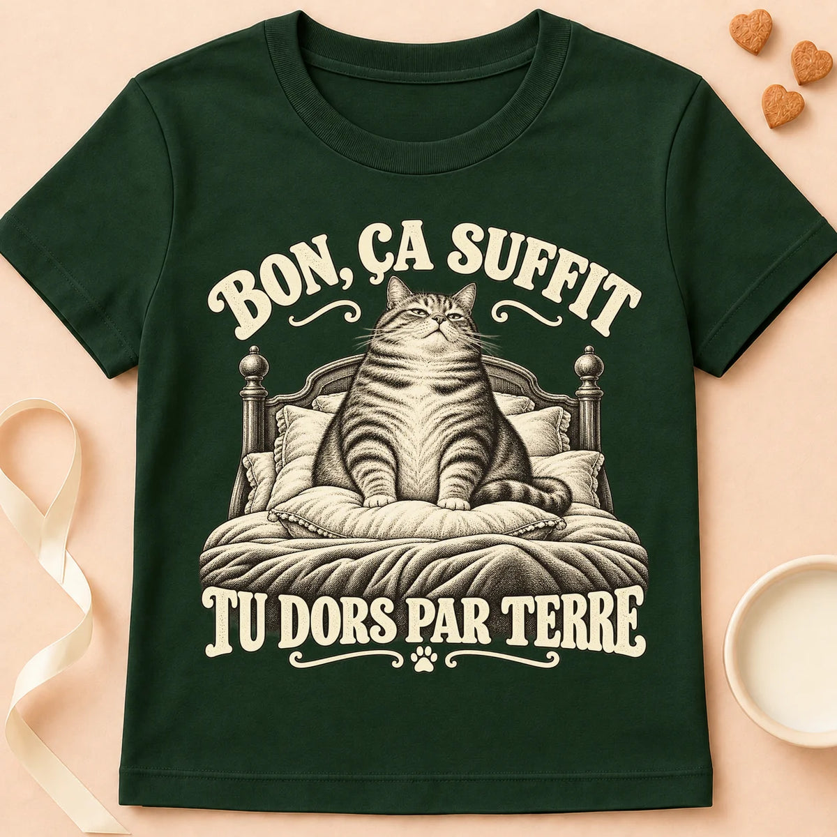 T-shirt chat Patoume – T-shirt Chat impérial – Vert sapin
