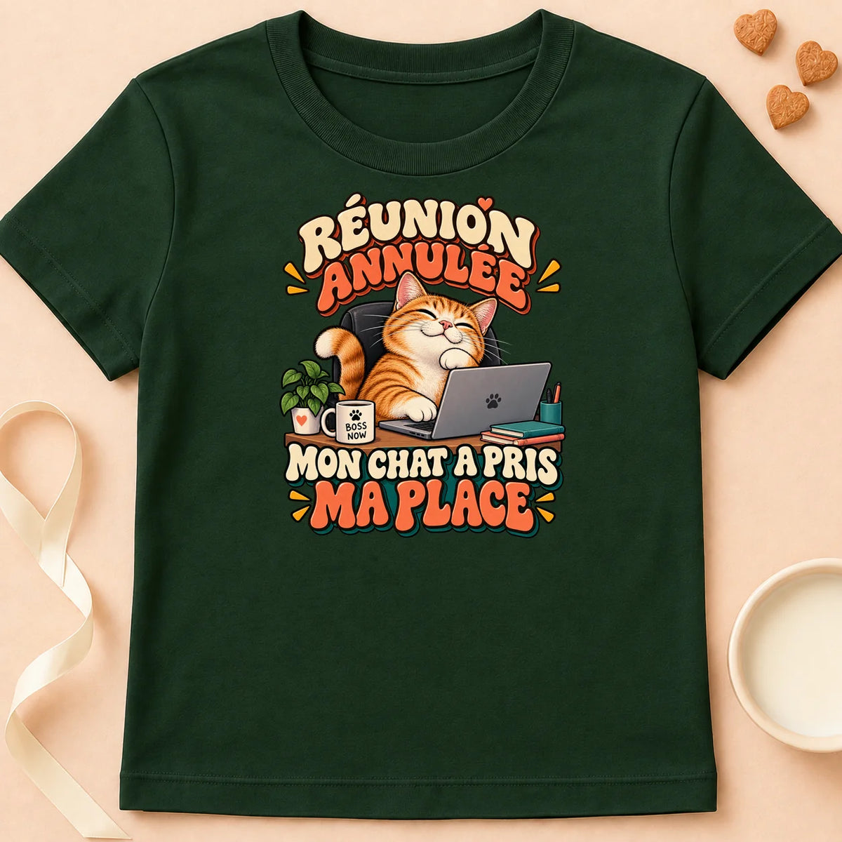 T-shirt chat Patoume – T-shirt Meeting Annulée – Vert sapin