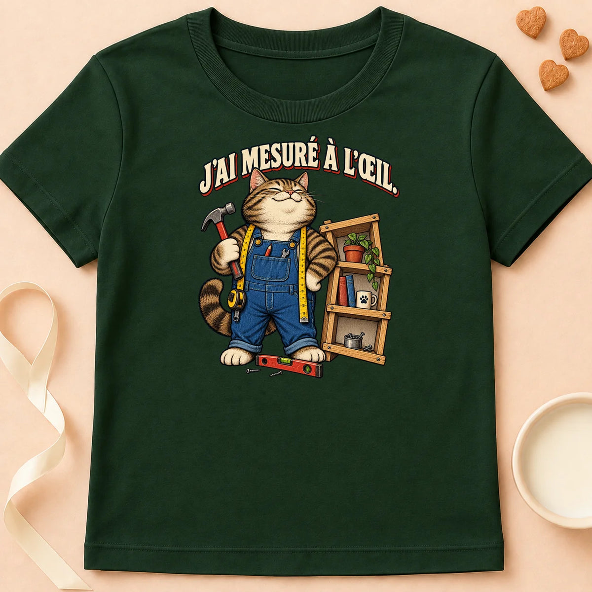 T-shirt chat Patoume – T-shirt Mesure à l'oeil – Vert sapin