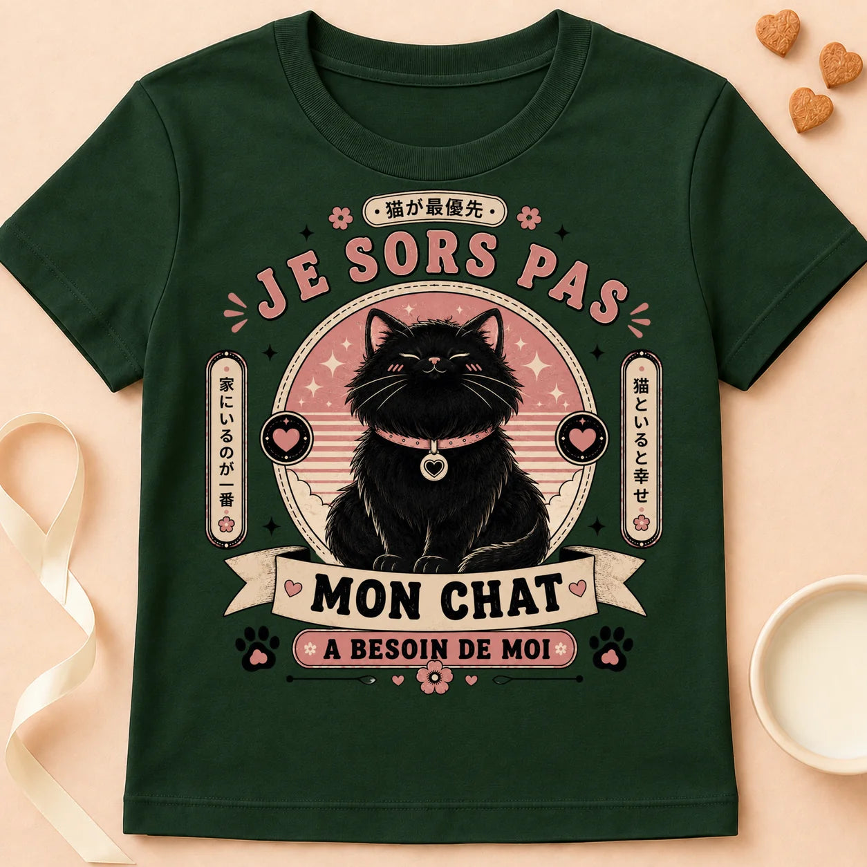 T-shirt chat Patoume – T-Shirt Casanière – Vert sapin