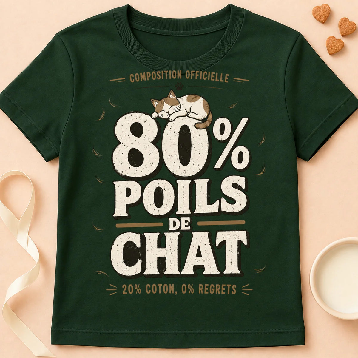 T-shirt chat Patoume – T-Shirt Poils – Vert sapin