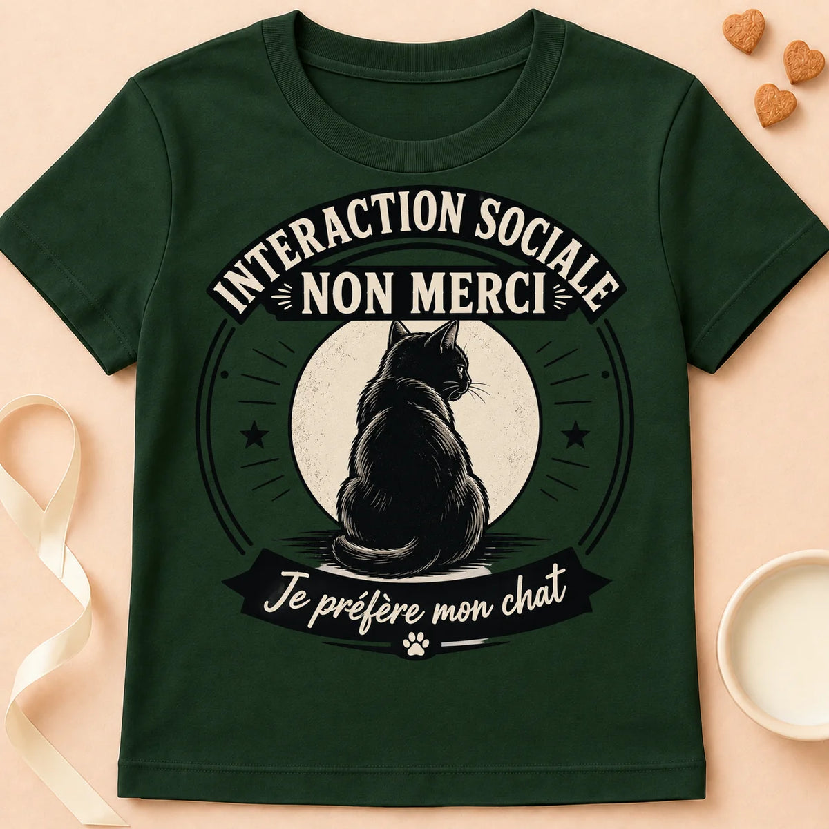 T-shirt chat Patoume – T-Shirt AntiSocial – Vert sapin