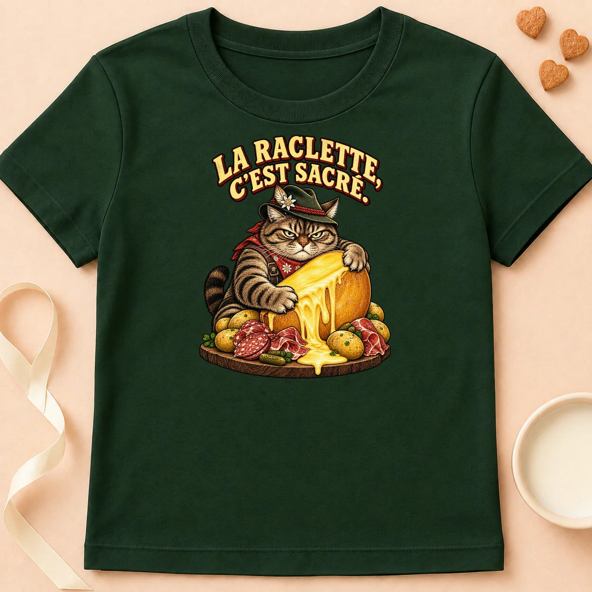 T-shirt chat Patoume – T-shirt Raclette – Vert sapin