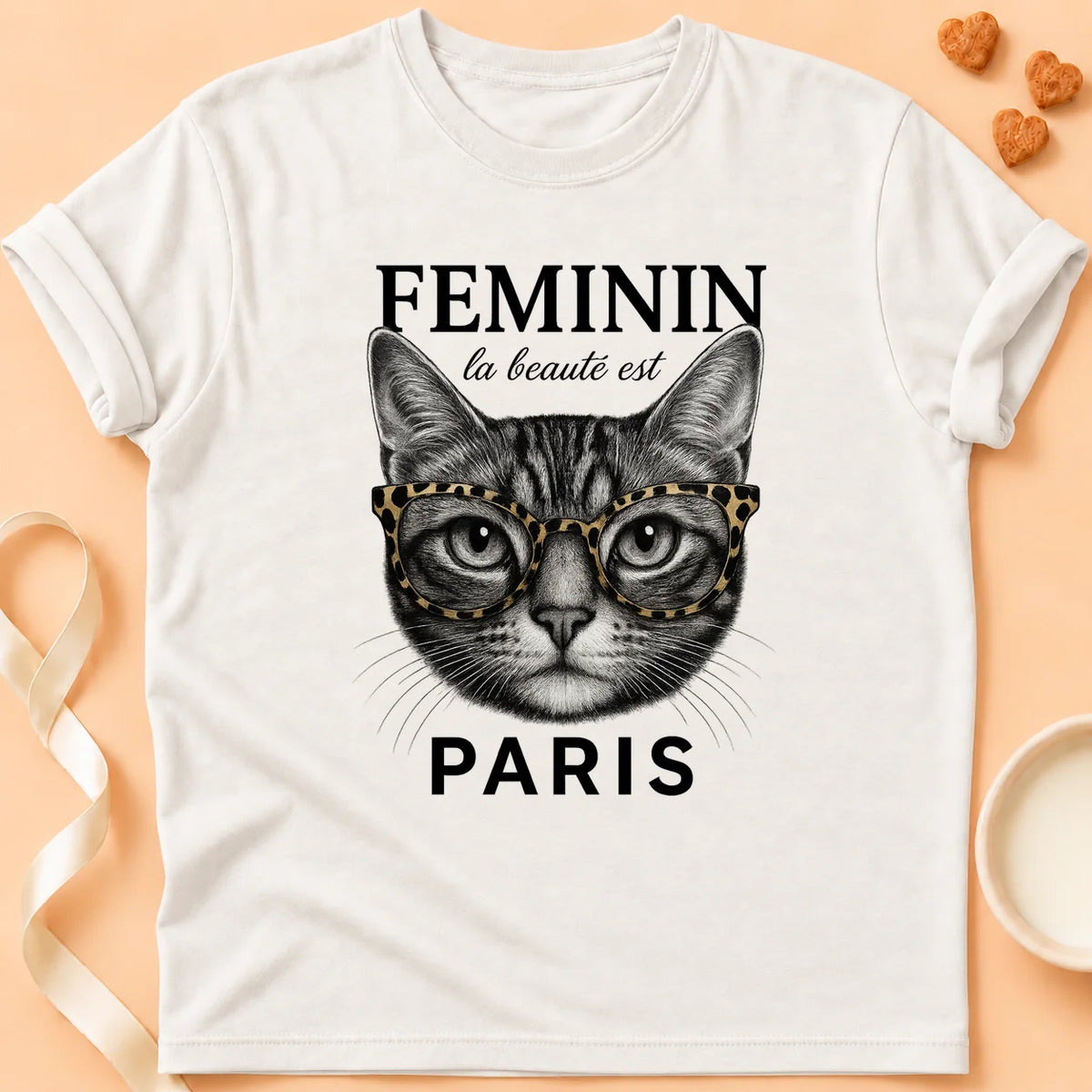 T-shirt chat Patoume – T-Shirt Feminin – Blanc