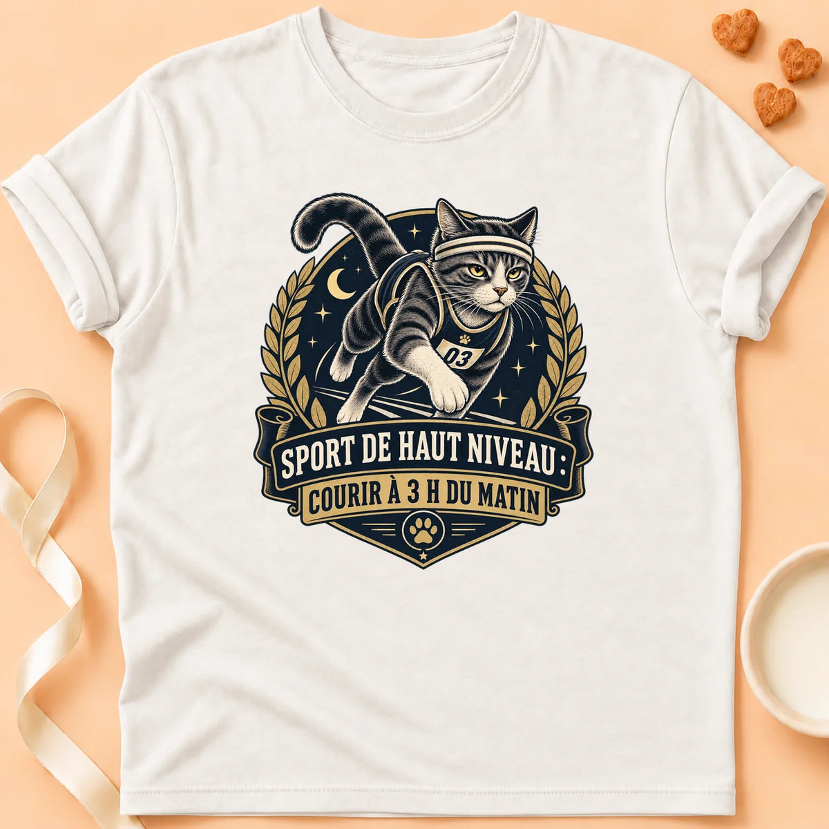 T-shirt chat Patoume – T-shirt Courir à 3h – Blanc