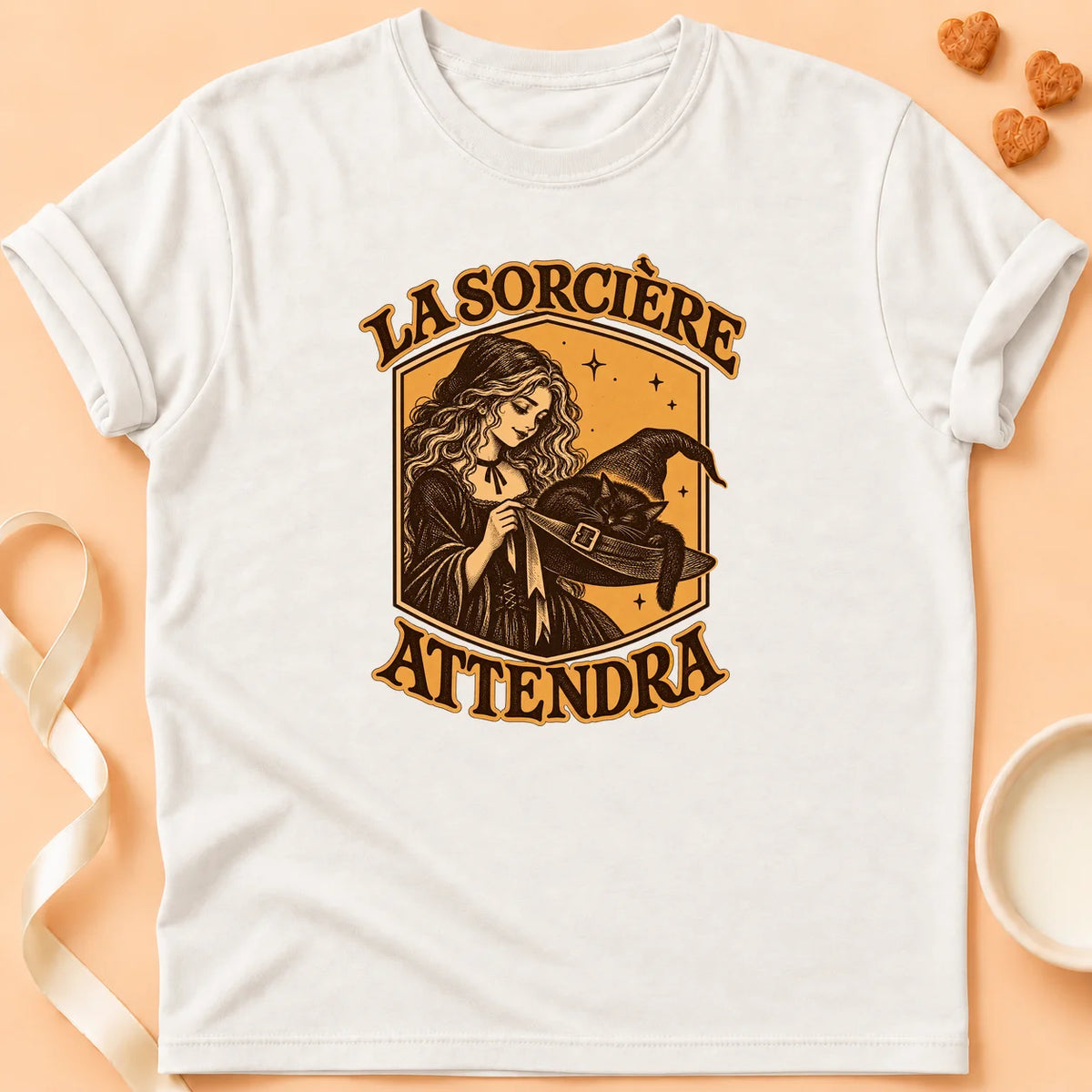 T-shirt chat Patoume – T-shirt La sorcière attendra – Blanc
