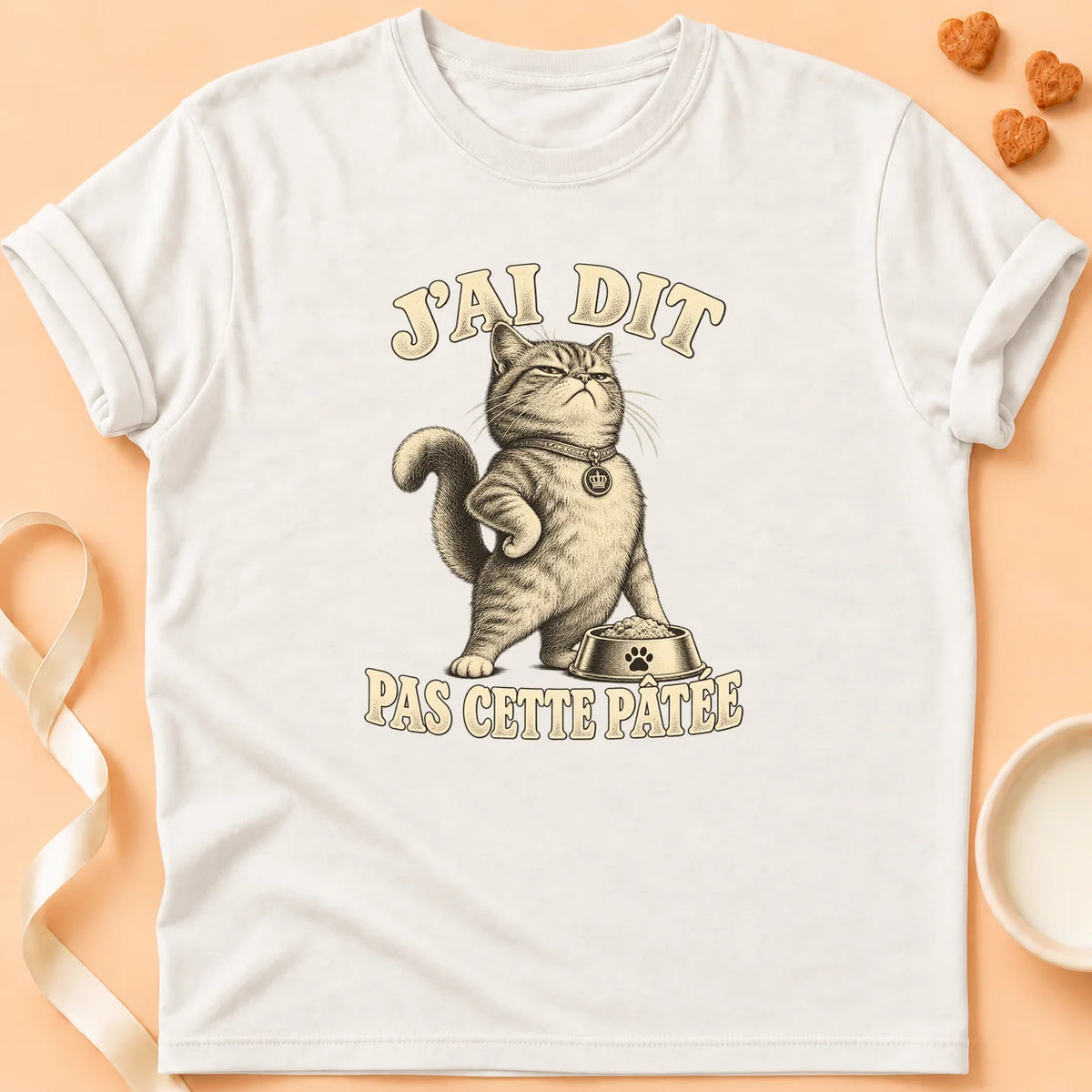 T-shirt chat Patoume – T-shirt Pas cette pâtée – Blanc