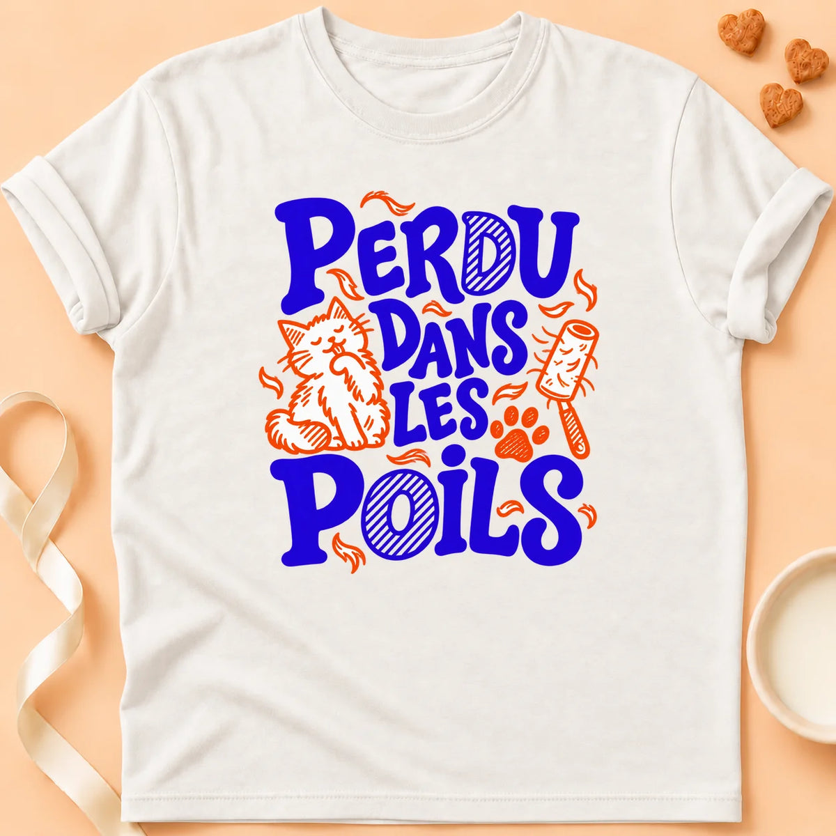 T-shirt chat Patoume – T-shirt Perdu poils – Blanc