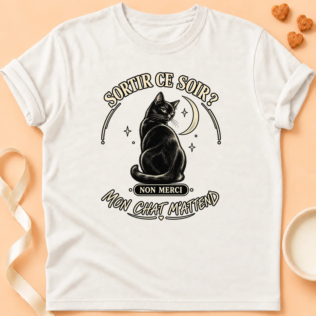 T-shirt chat Patoume – T-shirt Sortir ce soir – Blanc