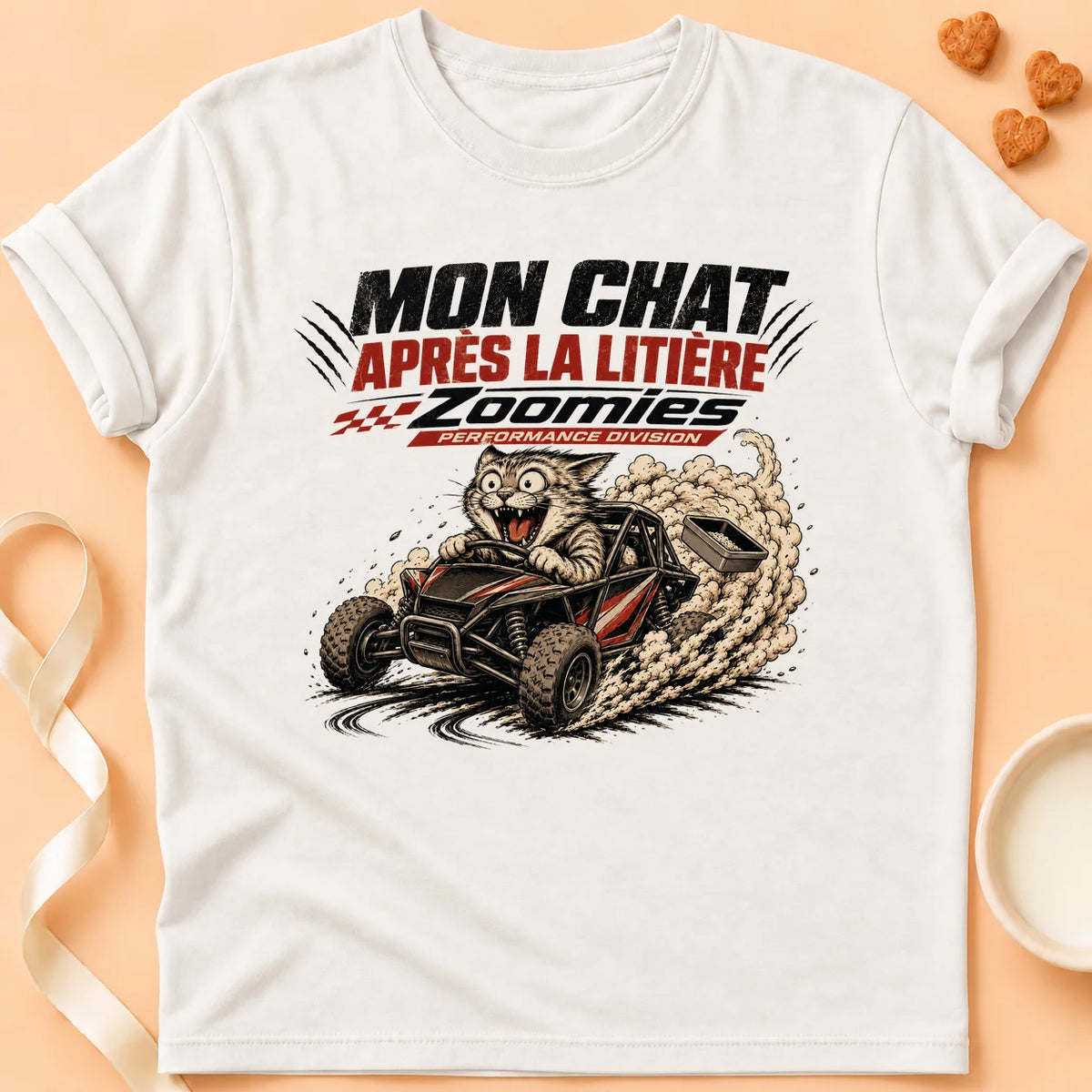 T-shirt chat Patoume – T-Shirt Zoomies – Blanc