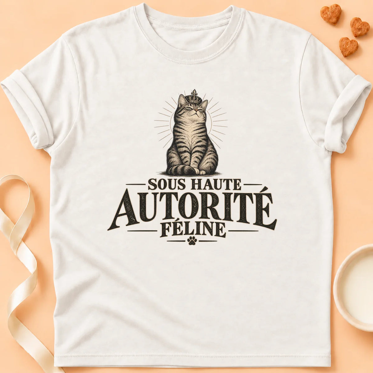 T-shirt chat Patoume – T-shirt Sous autorité – Blanc