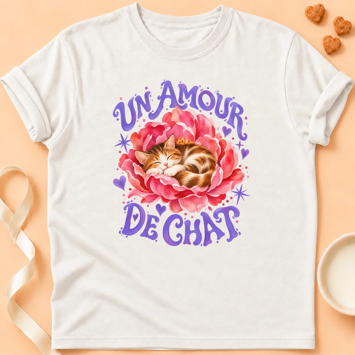 T-shirt chat Patoume – T-shirt Un amour de chat – Blanc