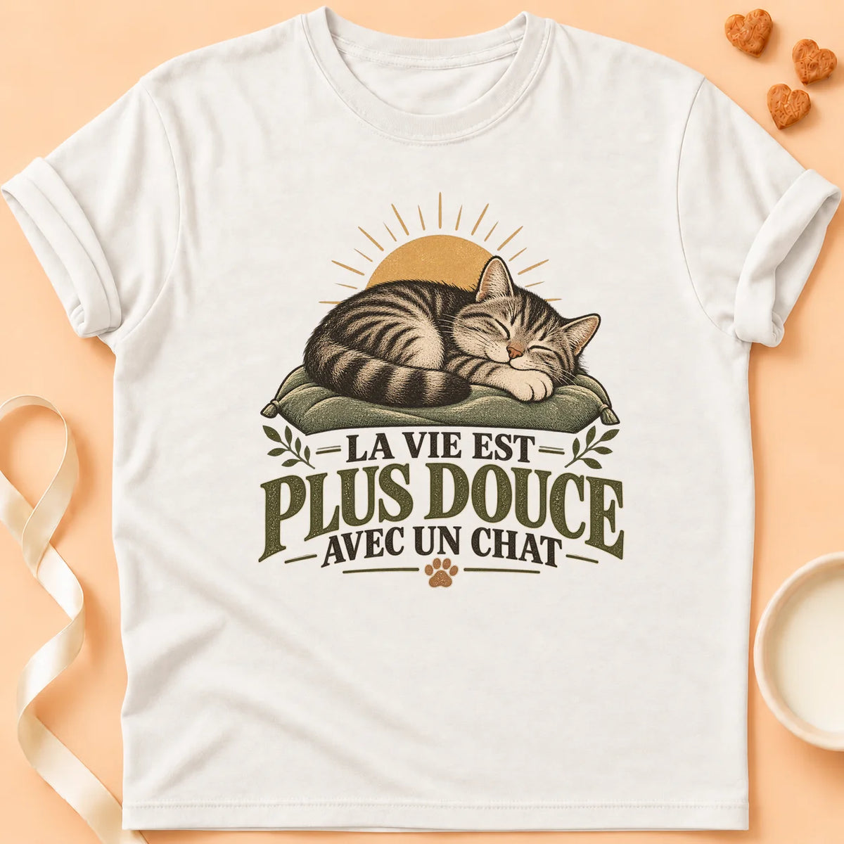 T-shirt chat Patoume – T-shirt Vie douce – Blanc