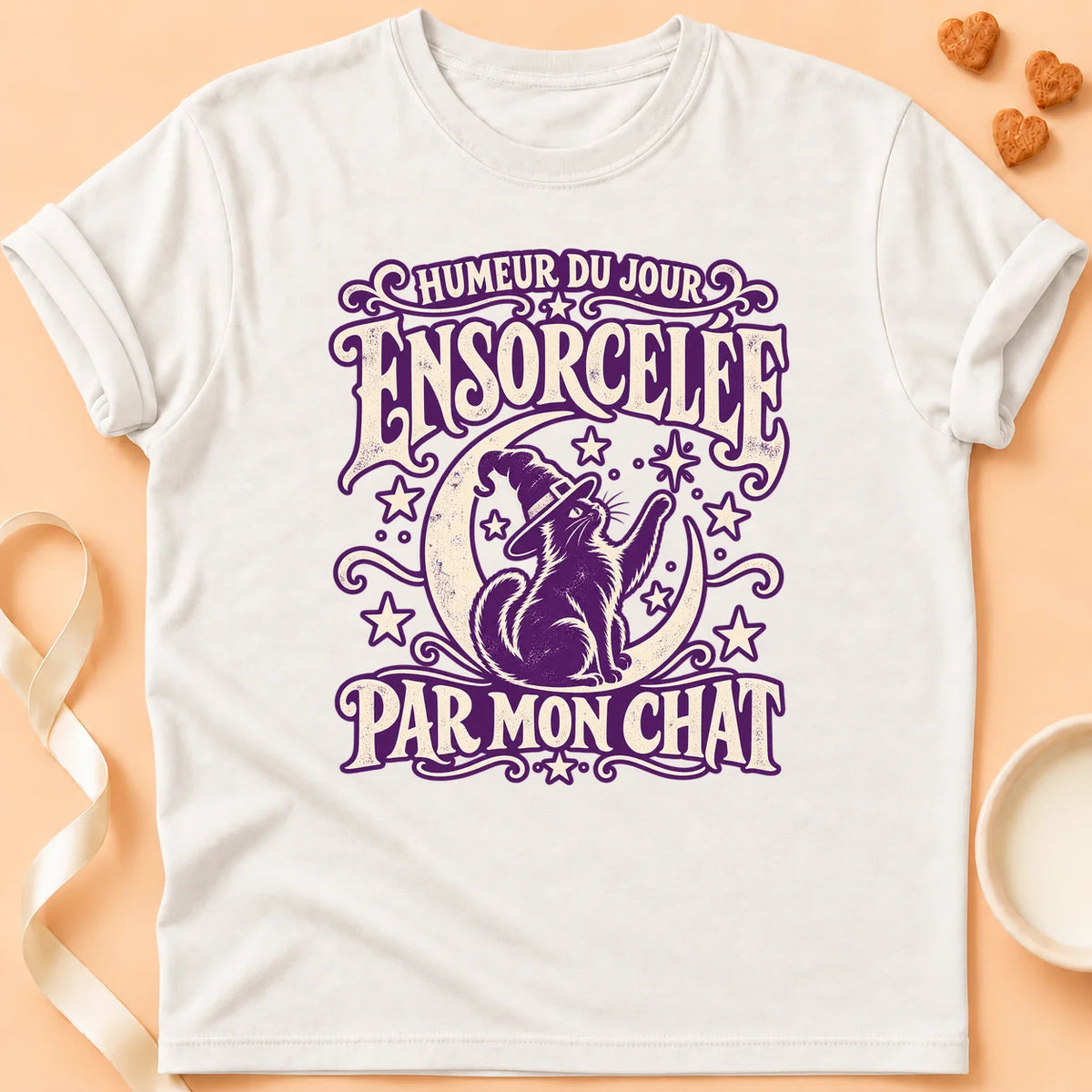 T-shirt chat Patoume – T-shirt Ensorcelée – Blanc