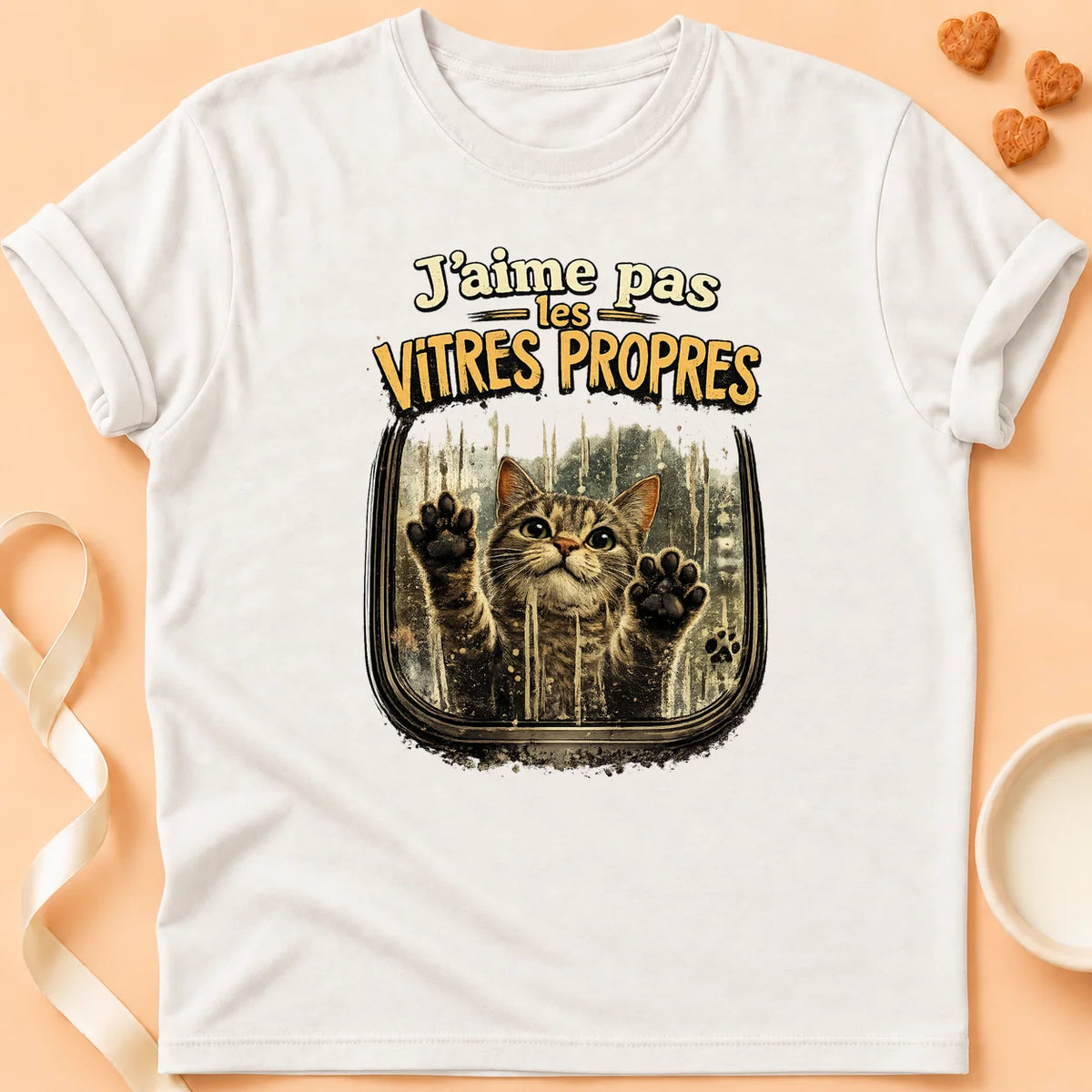 T-shirt chat Patoume – T-shirt « J’aime pas les vitres propres » – Blanc