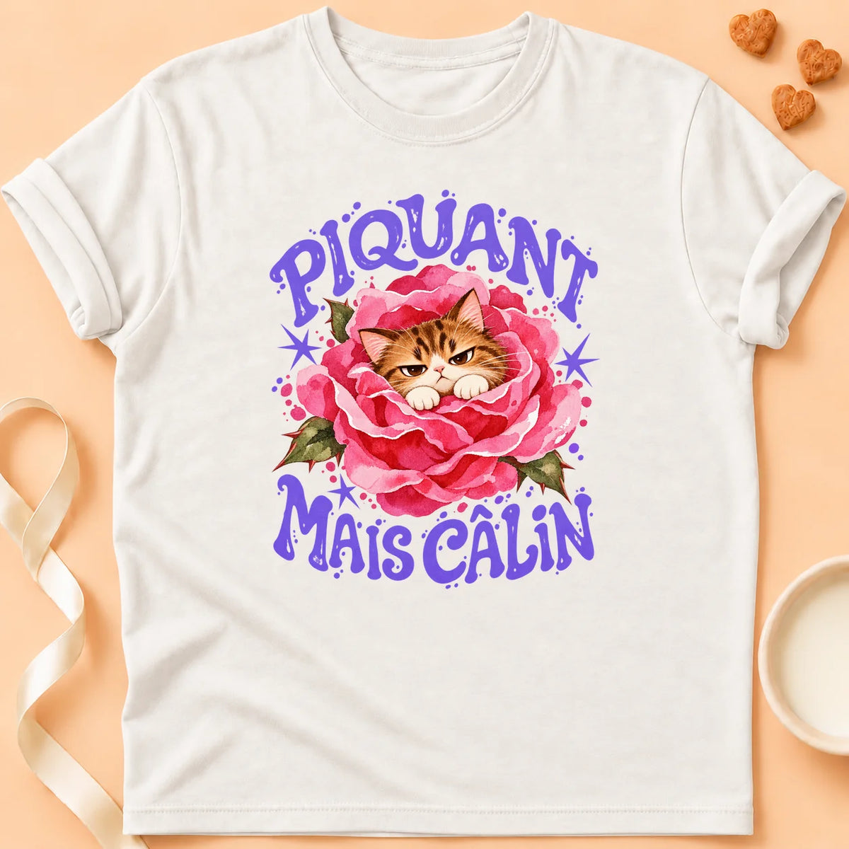 T-shirt chat Patoume – T-shirt Piquant mais câlin – Blanc