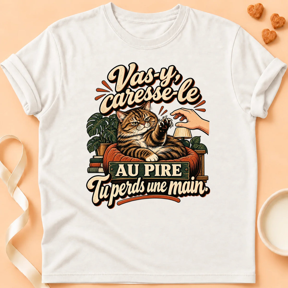 T-shirt chat Patoume – T-shirt Caresse le – Blanc
