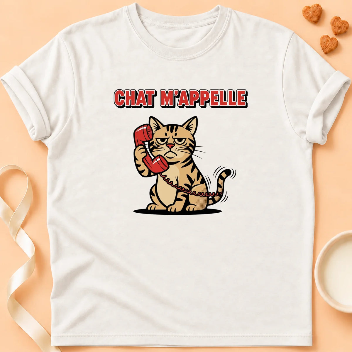 T-shirt chat Patoume – T-Shirt Appel – Blanc