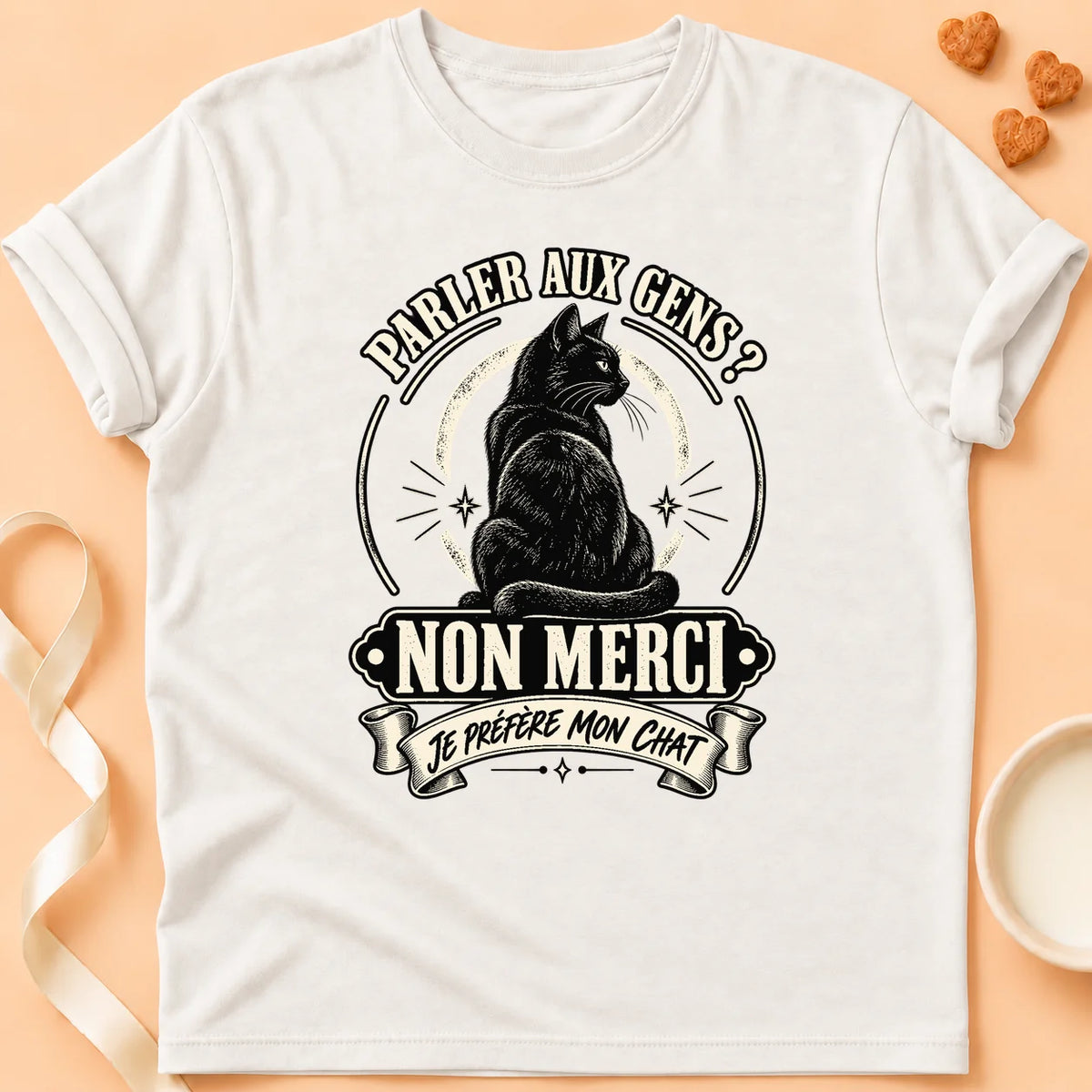 T-shirt chat Patoume – T-shirt Parler aux gens – Blanc