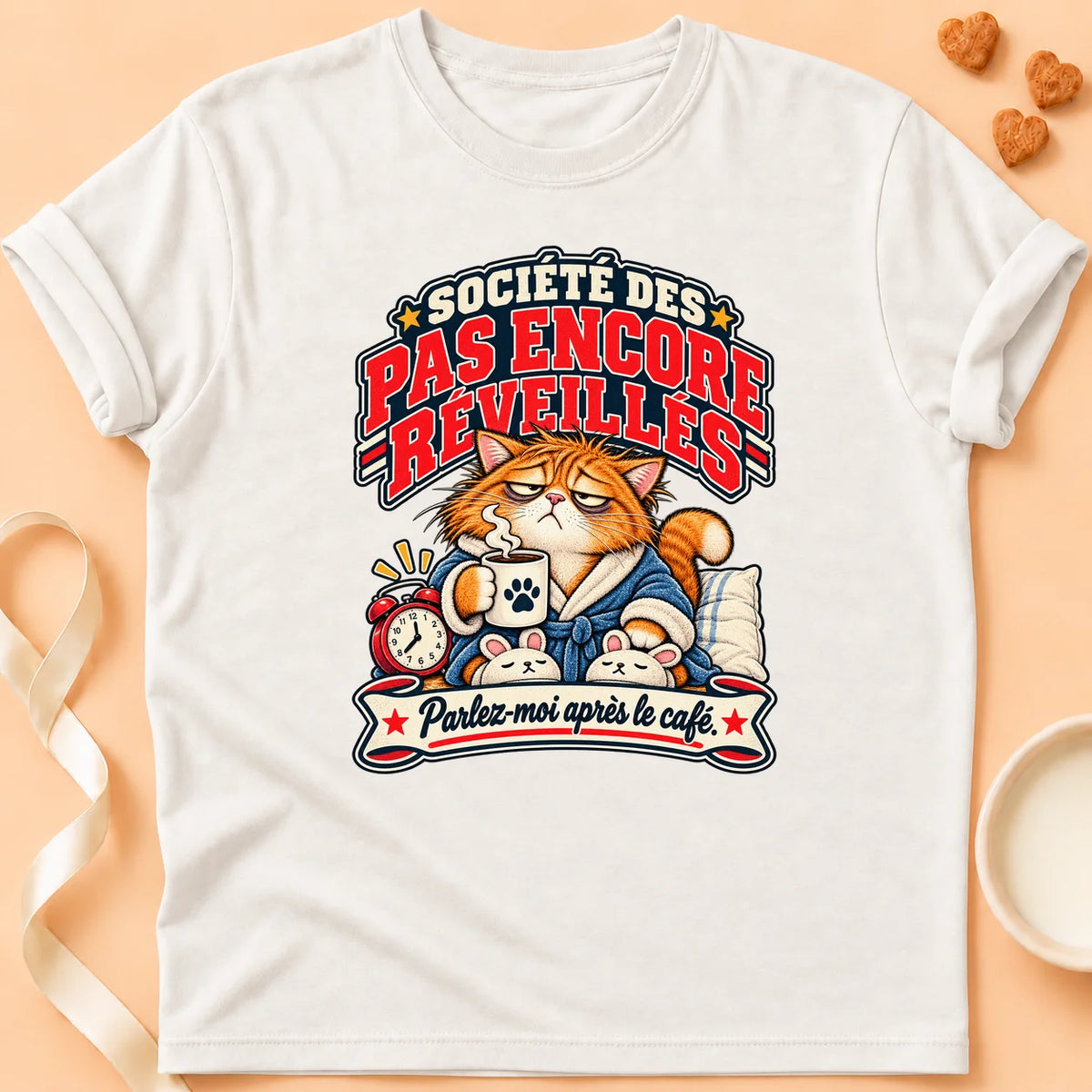 T-shirt chat Patoume – T-shirt Lève-tard – Blanc