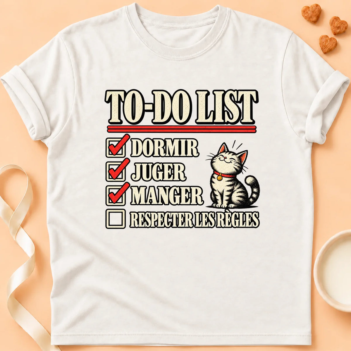 T-shirt chat Patoume – T-shirt To do list – Blanc