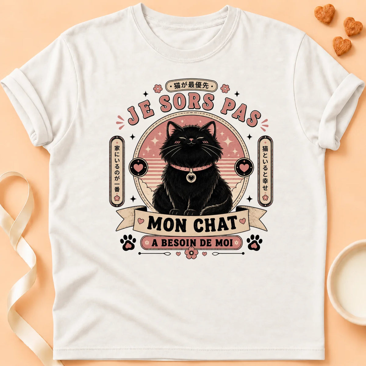 T-shirt chat Patoume – T-Shirt Casanière – Blanc