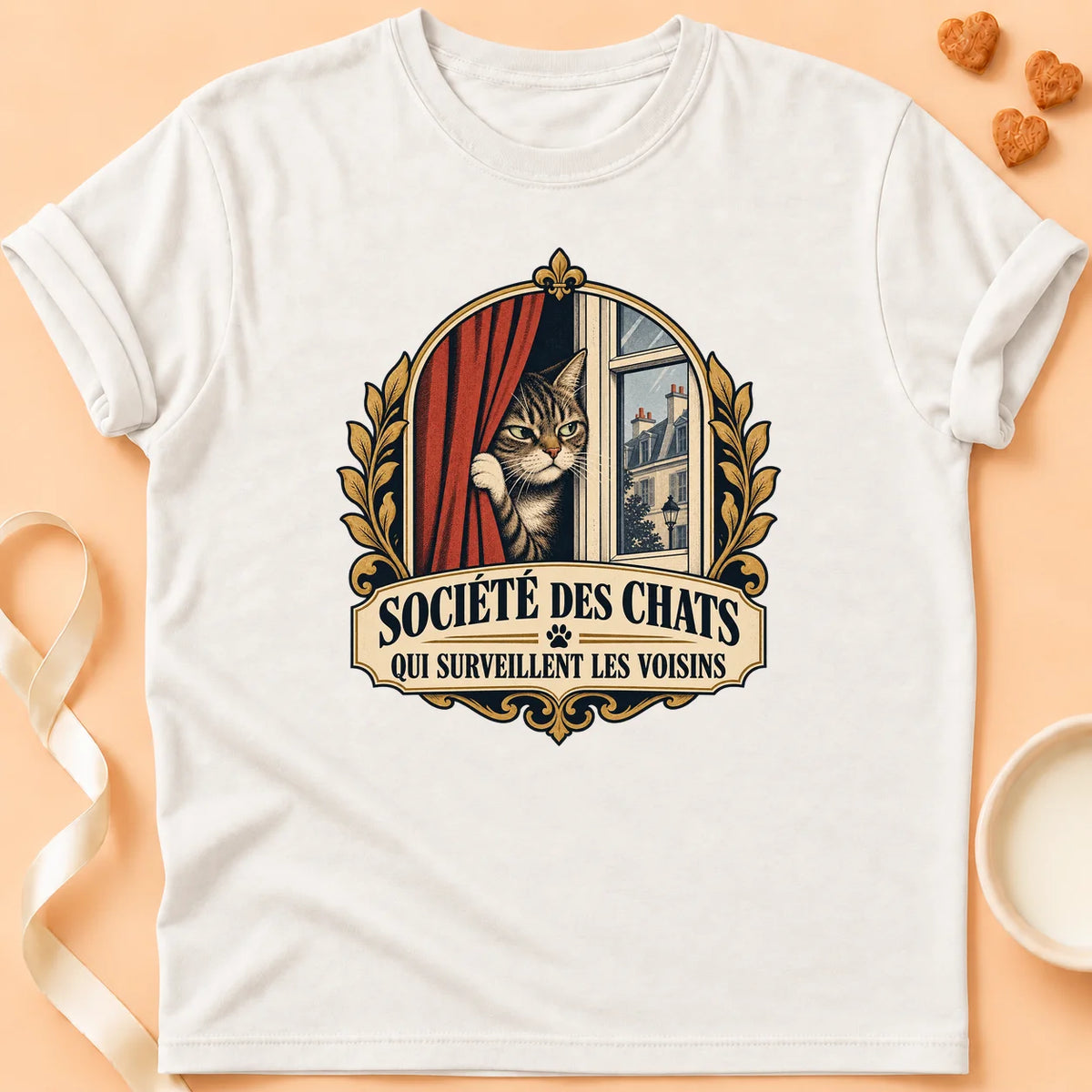 T-shirt chat Patoume – T-shirt Les voisins – Blanc