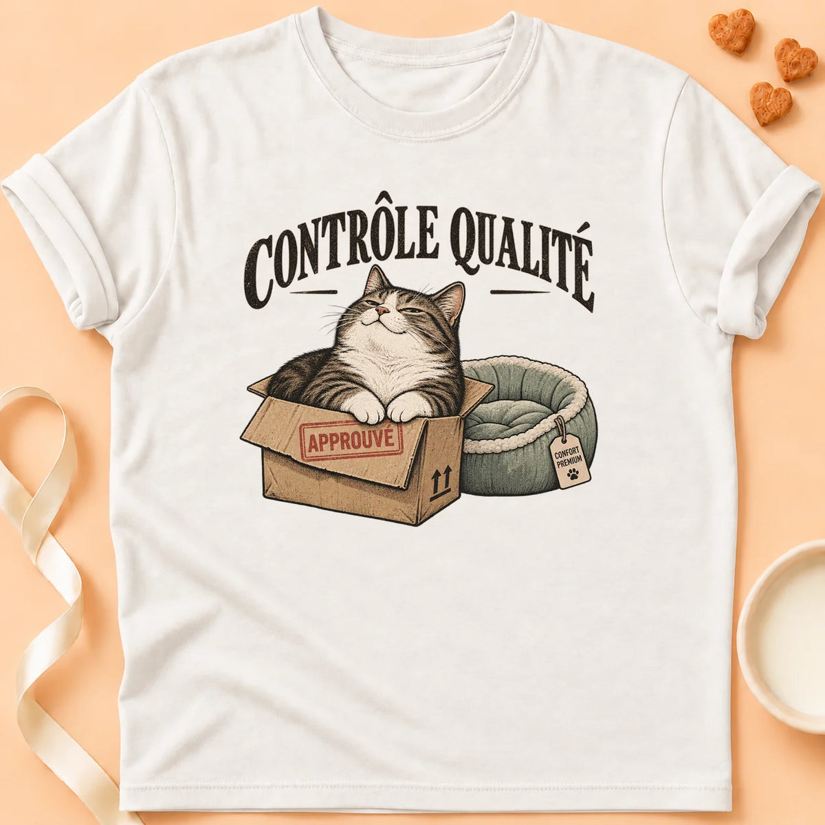 T-shirt chat Patoume – T-shirt Contrôle qualité – Blanc