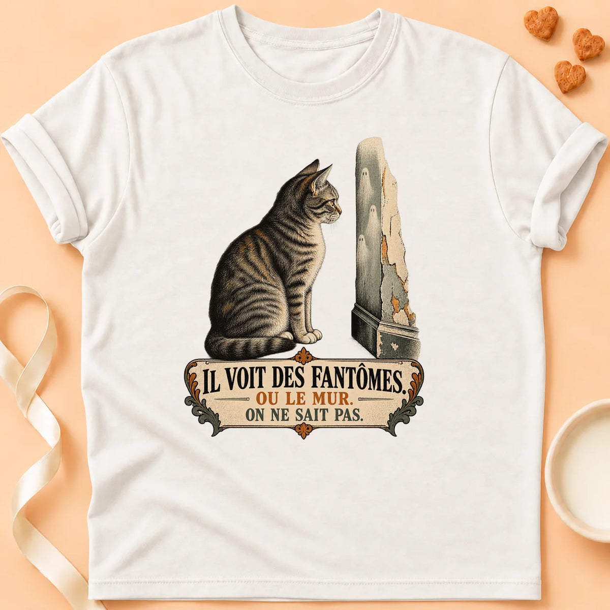 T-shirt chat Patoume – T-shirt Fantôme – Blanc