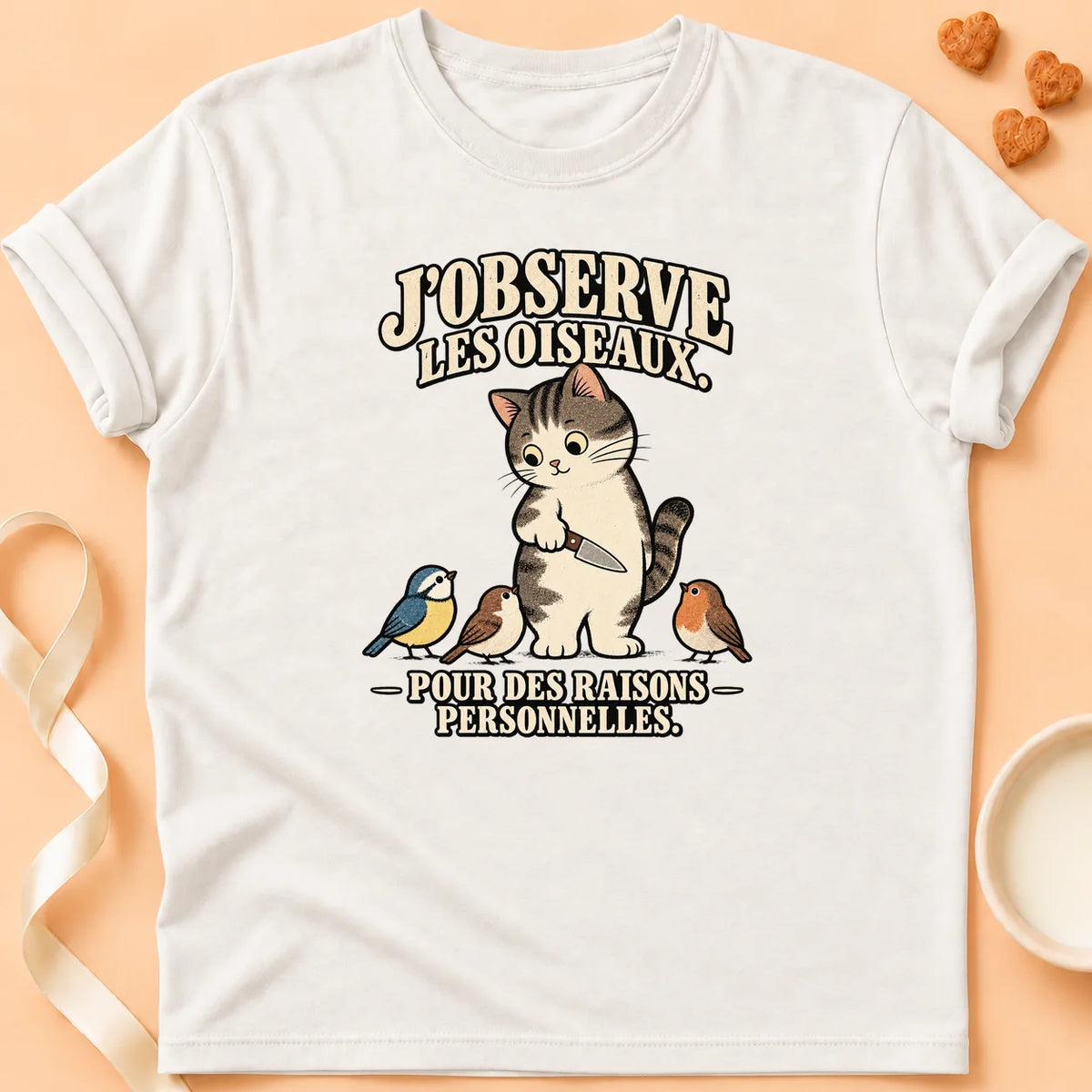 T-shirt chat Patoume – T-shirt J’observe – Blanc