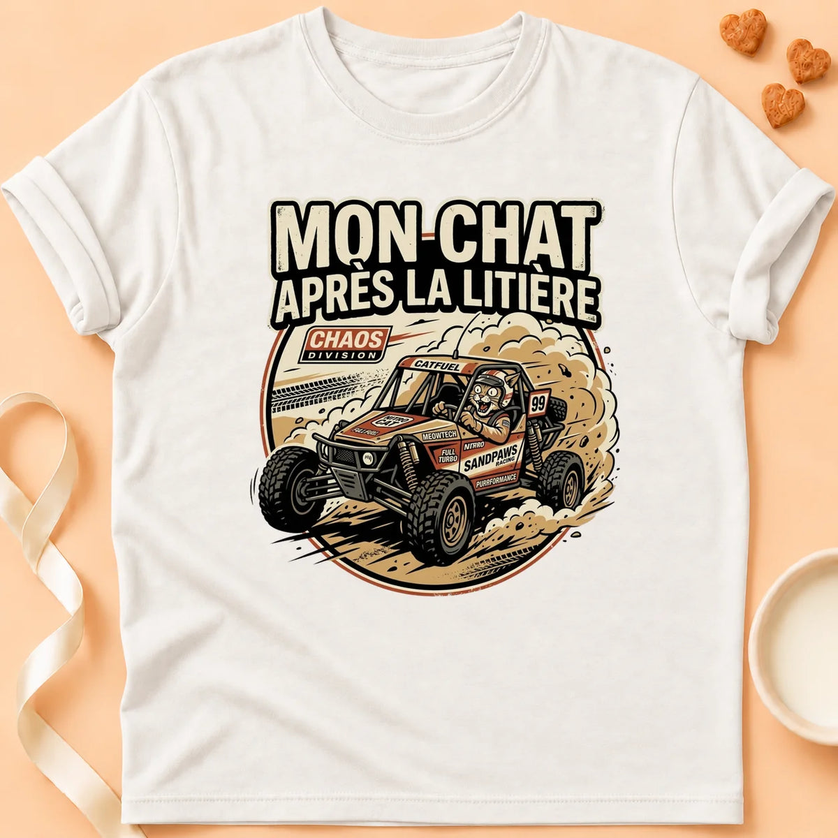 T-shirt chat Patoume – T-Shirt Racing – Blanc
