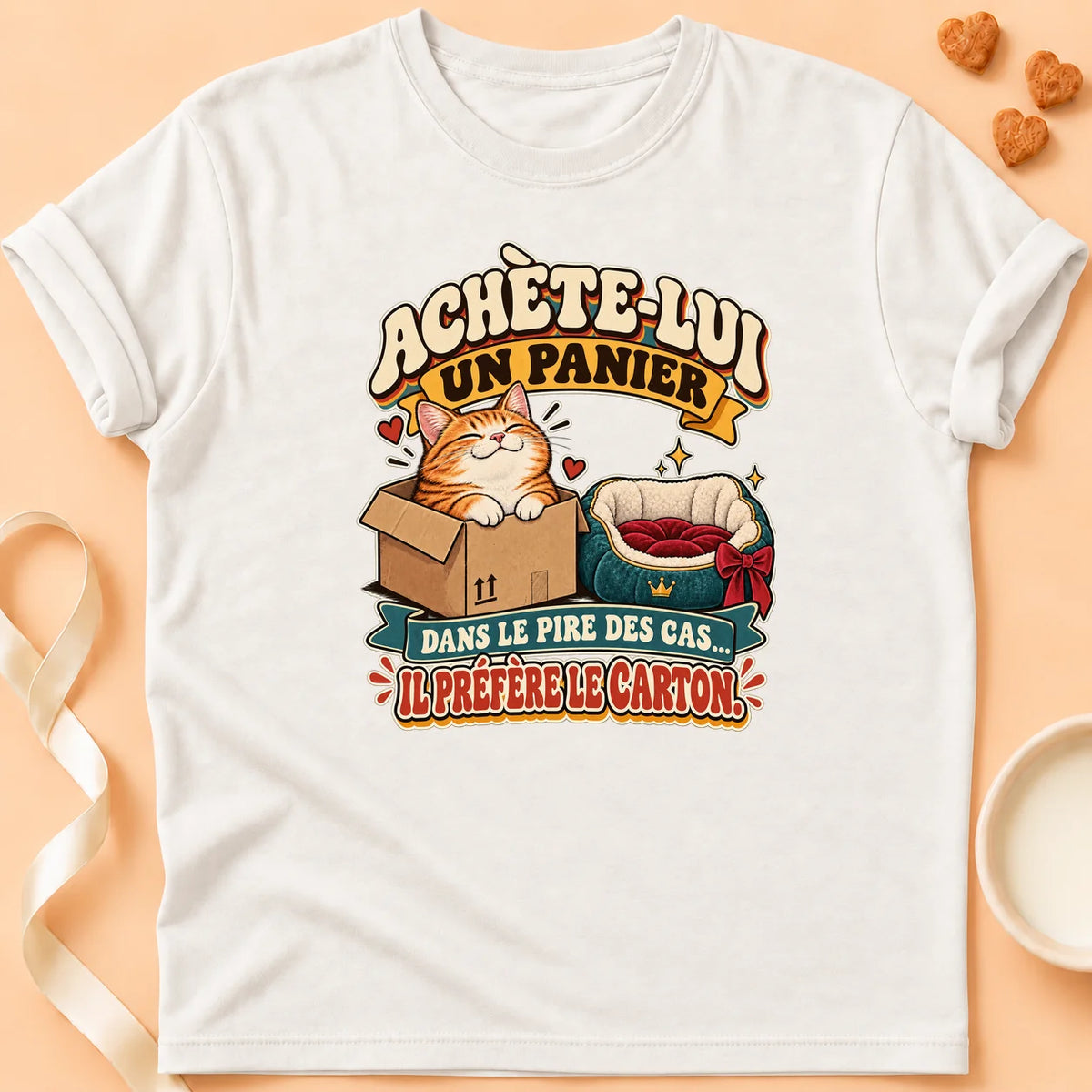 T-shirt chat Patoume – T-shirt Panier – Blanc